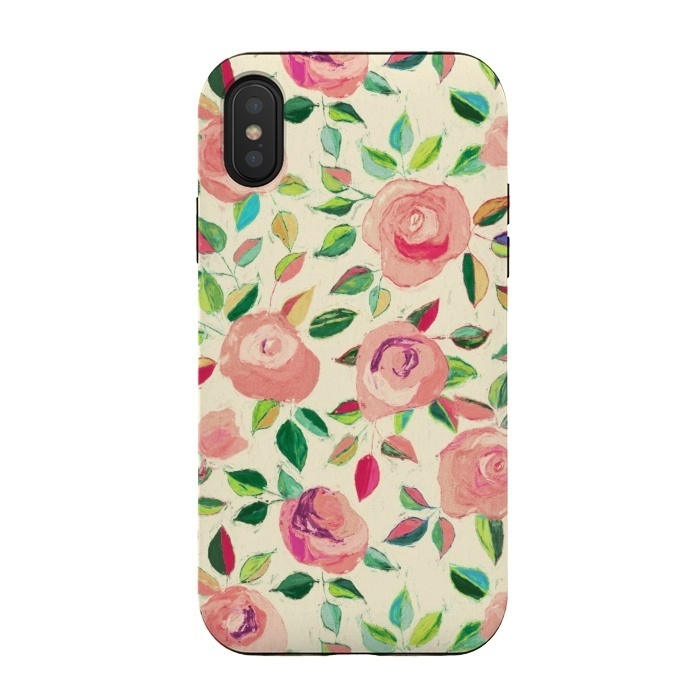 iPhone Xs / X StrongFit Pink and Peach Rose Pattern in Pastels by Micklyn Le Feuvre