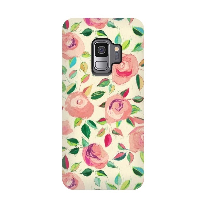 Galaxy S9 StrongFit Pink and Peach Rose Pattern in Pastels by Micklyn Le Feuvre