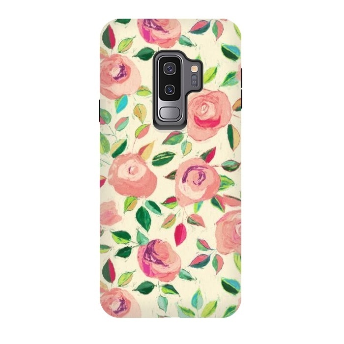 Galaxy S9 plus StrongFit Pink and Peach Rose Pattern in Pastels by Micklyn Le Feuvre