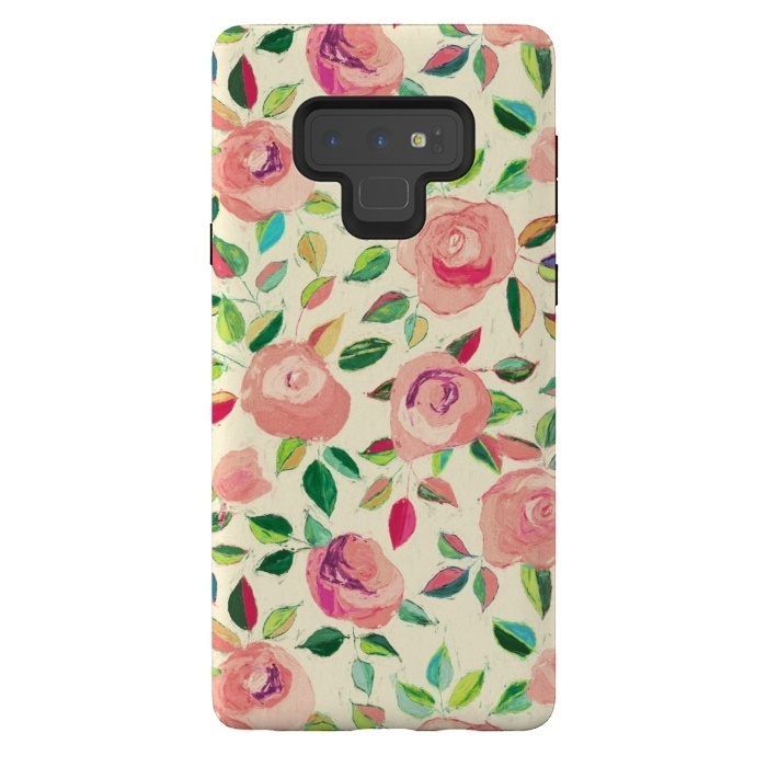 Galaxy Note 9 StrongFit Pink and Peach Rose Pattern in Pastels by Micklyn Le Feuvre