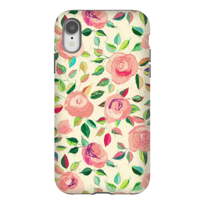 iPhone Xr StrongFit Pink and Peach Rose Pattern in Pastels by Micklyn Le Feuvre