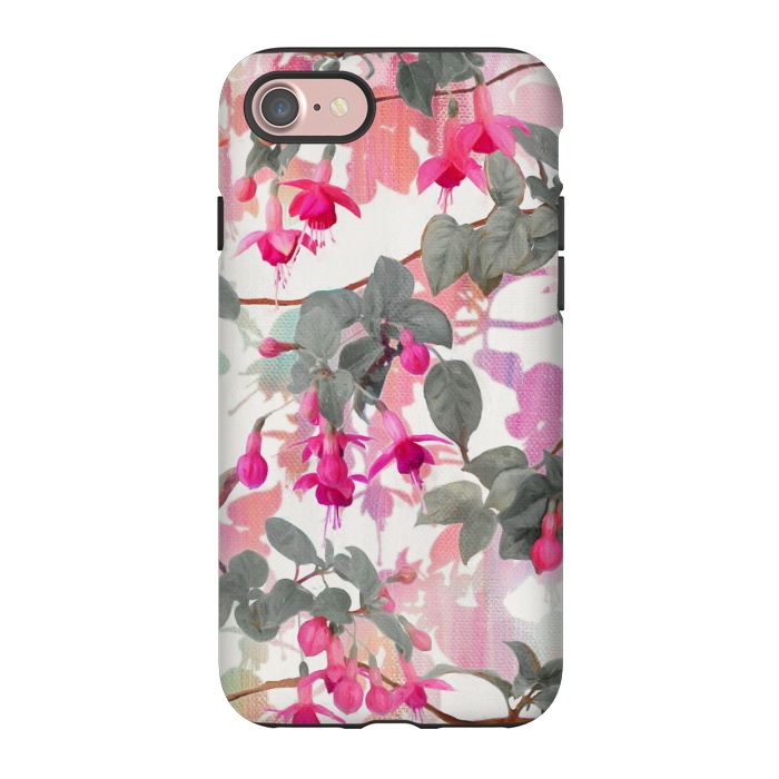 iPhone 7 StrongFit Painted Fuchsia Floral in Pink and Grey  by Micklyn Le Feuvre