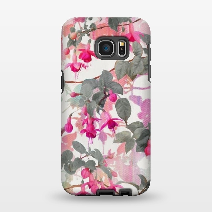 Galaxy S7 EDGE StrongFit Painted Fuchsia Floral in Pink and Grey  by Micklyn Le Feuvre
