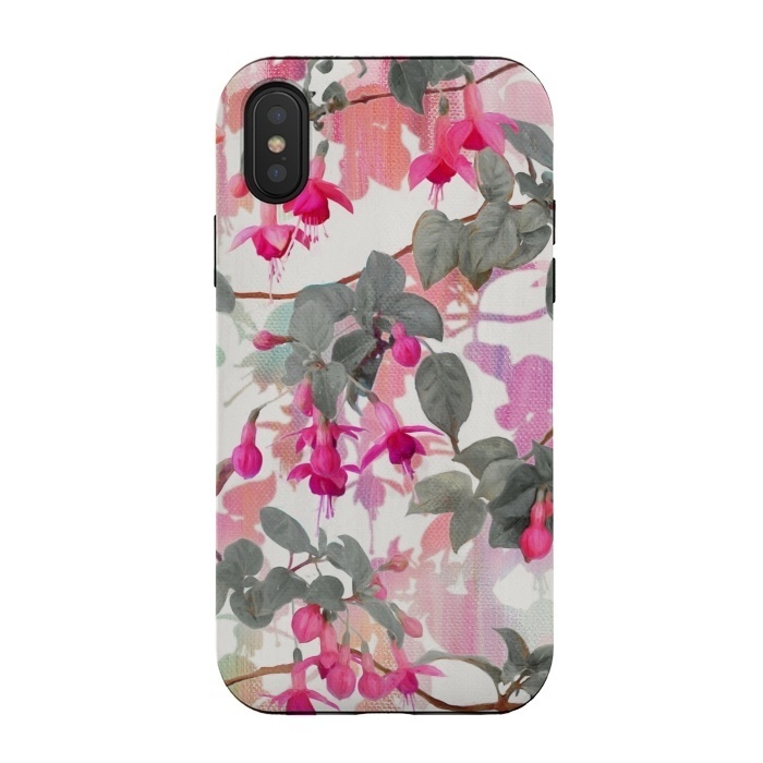 iPhone Xs / X StrongFit Painted Fuchsia Floral in Pink and Grey  by Micklyn Le Feuvre