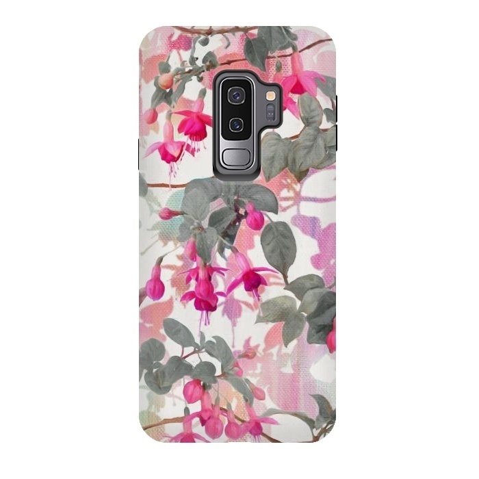 Galaxy S9 plus StrongFit Painted Fuchsia Floral in Pink and Grey  by Micklyn Le Feuvre