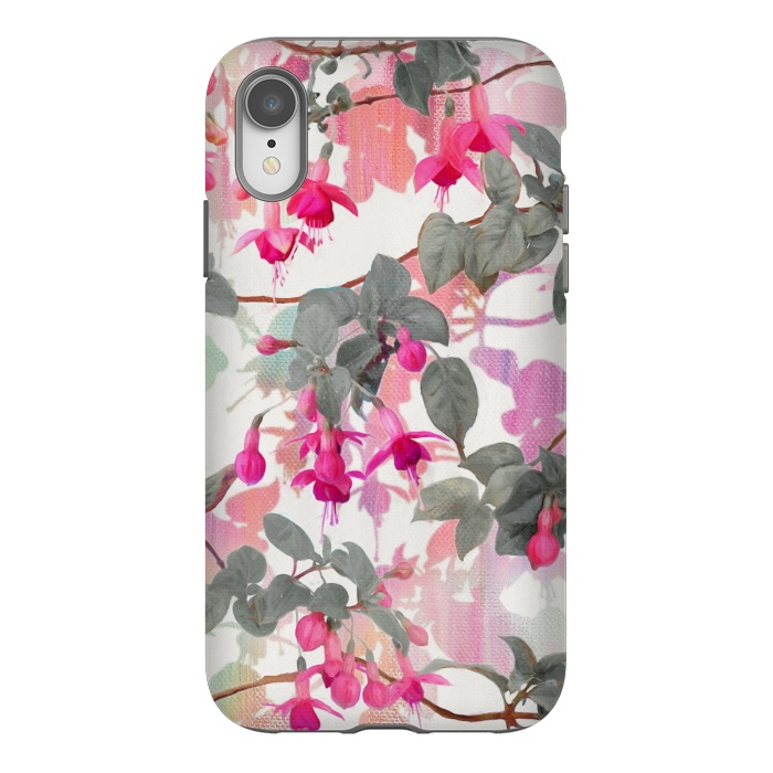 iPhone Xr StrongFit Painted Fuchsia Floral in Pink and Grey  by Micklyn Le Feuvre