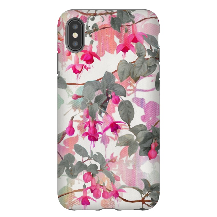 iPhone Xs Max StrongFit Painted Fuchsia Floral in Pink and Grey  by Micklyn Le Feuvre