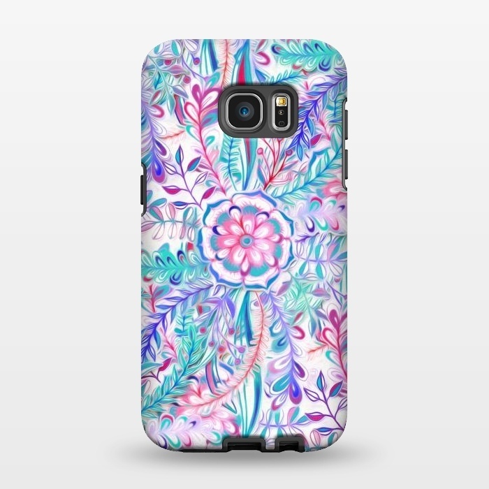 Galaxy S7 EDGE StrongFit Boho Flower Burst in Pink and Blue by Micklyn Le Feuvre