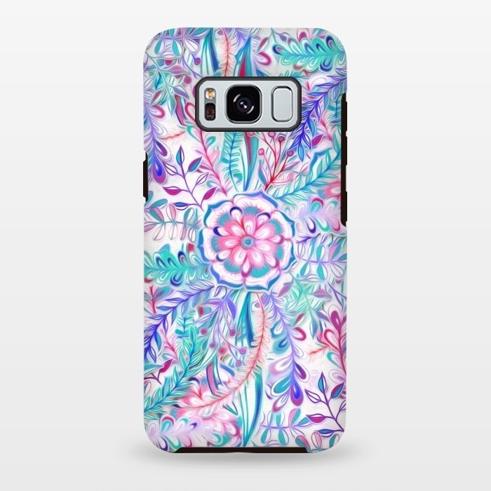 Galaxy S8 plus StrongFit Boho Flower Burst in Pink and Blue by Micklyn Le Feuvre