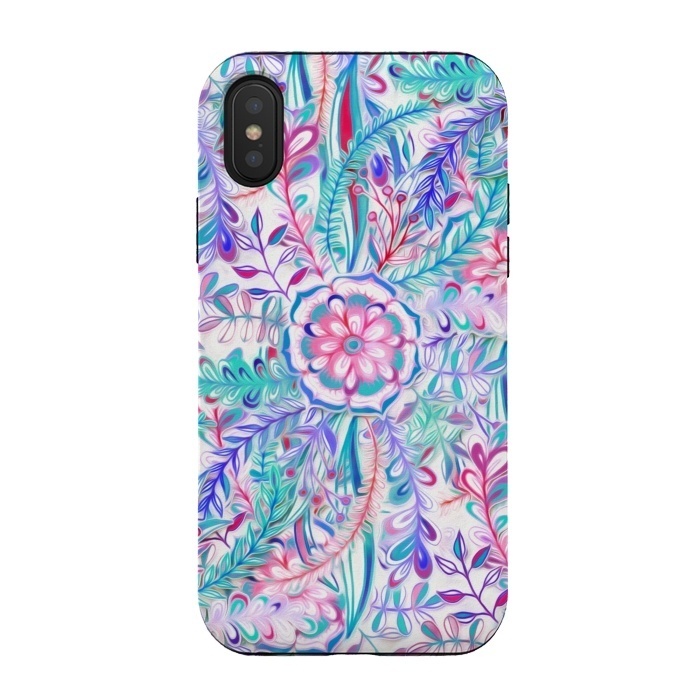 iPhone Xs / X StrongFit Boho Flower Burst in Pink and Blue by Micklyn Le Feuvre