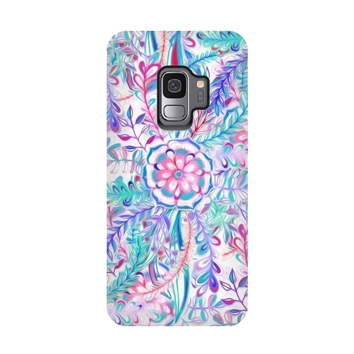 Galaxy S9 StrongFit Boho Flower Burst in Pink and Blue by Micklyn Le Feuvre
