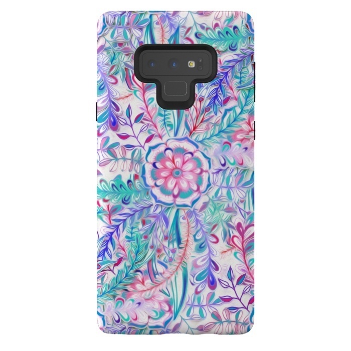 Galaxy Note 9 StrongFit Boho Flower Burst in Pink and Blue by Micklyn Le Feuvre