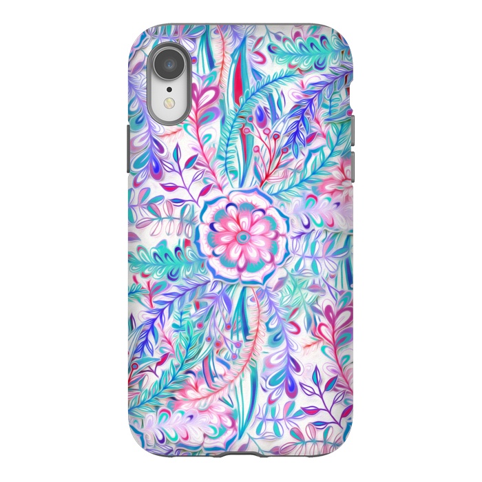 iPhone Xr StrongFit Boho Flower Burst in Pink and Blue by Micklyn Le Feuvre