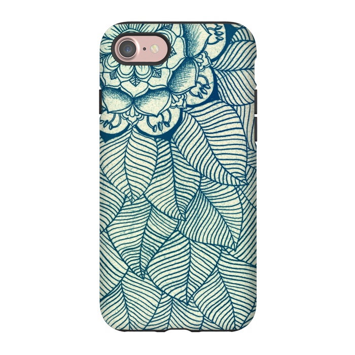 iPhone 7 StrongFit Emerald Green, Navy & Cream Floral & Leaf doodle by Micklyn Le Feuvre