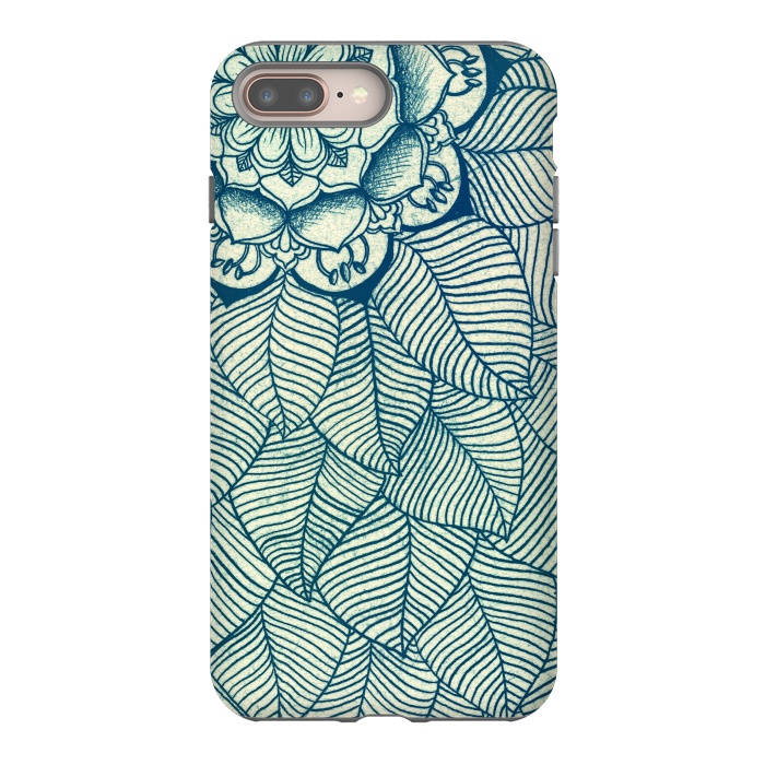 iPhone 7 plus StrongFit Emerald Green, Navy & Cream Floral & Leaf doodle by Micklyn Le Feuvre