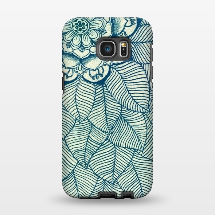 Galaxy S7 EDGE StrongFit Emerald Green, Navy & Cream Floral & Leaf doodle by Micklyn Le Feuvre