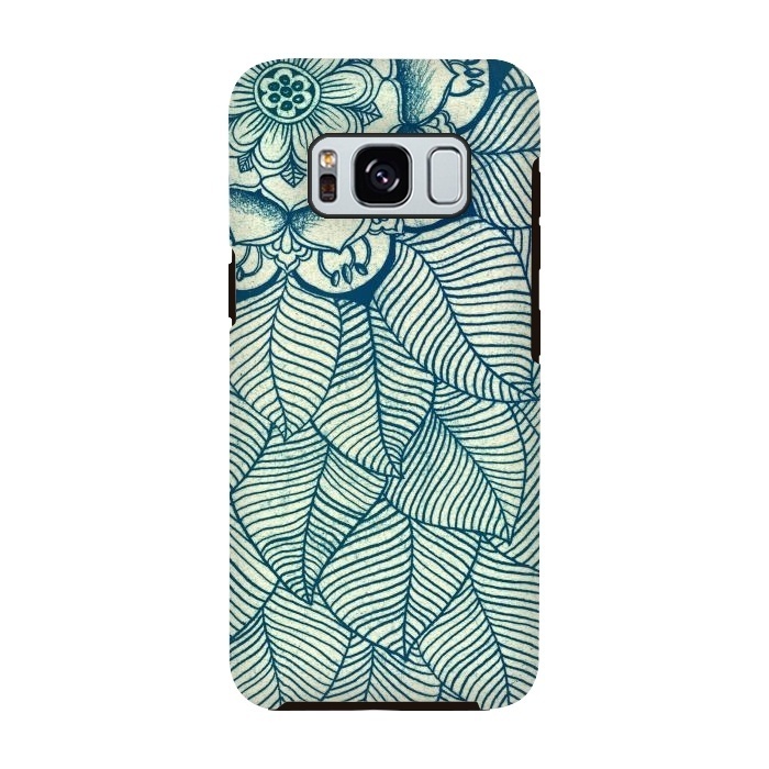 Galaxy S8 StrongFit Emerald Green, Navy & Cream Floral & Leaf doodle by Micklyn Le Feuvre