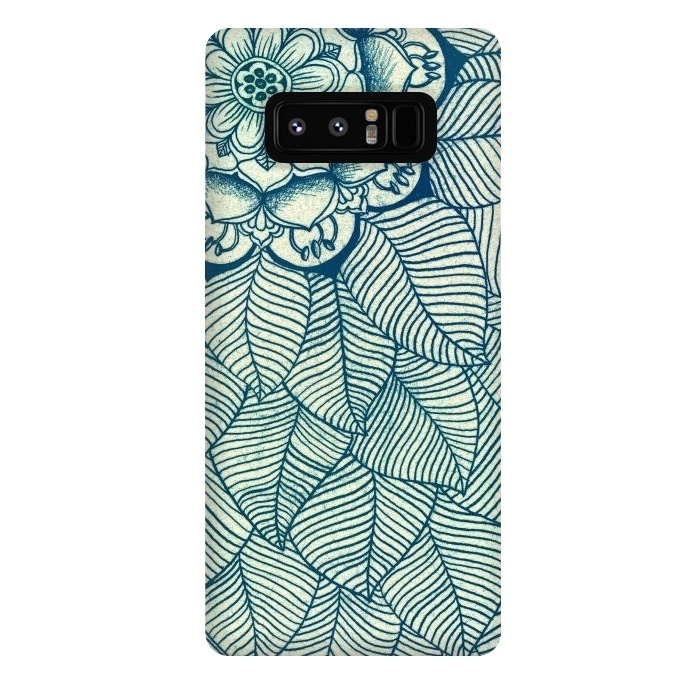 Galaxy Note 8 StrongFit Emerald Green, Navy & Cream Floral & Leaf doodle by Micklyn Le Feuvre