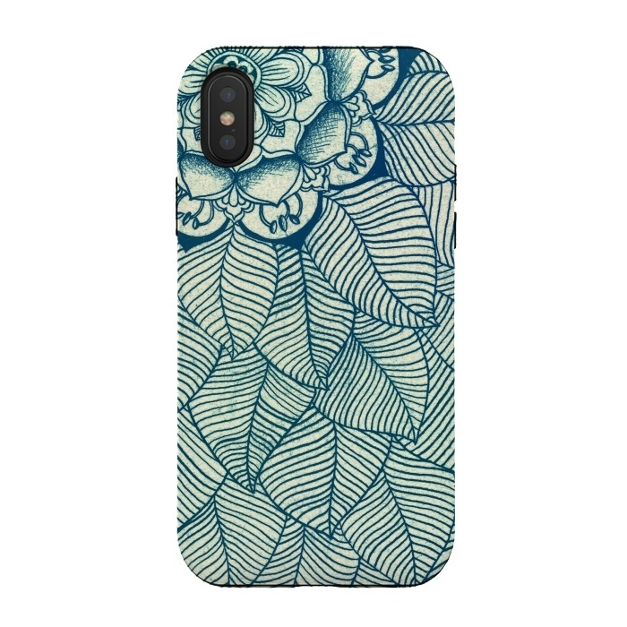 iPhone Xs / X StrongFit Emerald Green, Navy & Cream Floral & Leaf doodle by Micklyn Le Feuvre