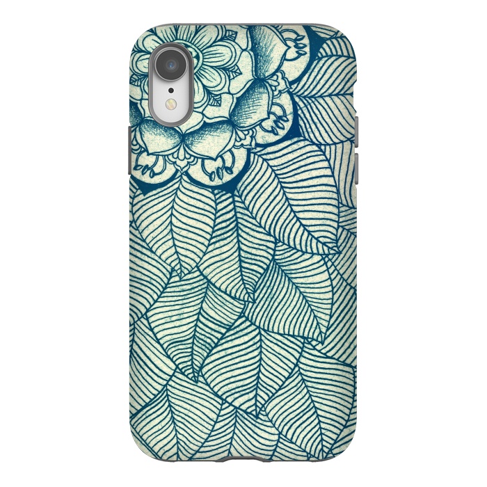 iPhone Xr StrongFit Emerald Green, Navy & Cream Floral & Leaf doodle by Micklyn Le Feuvre