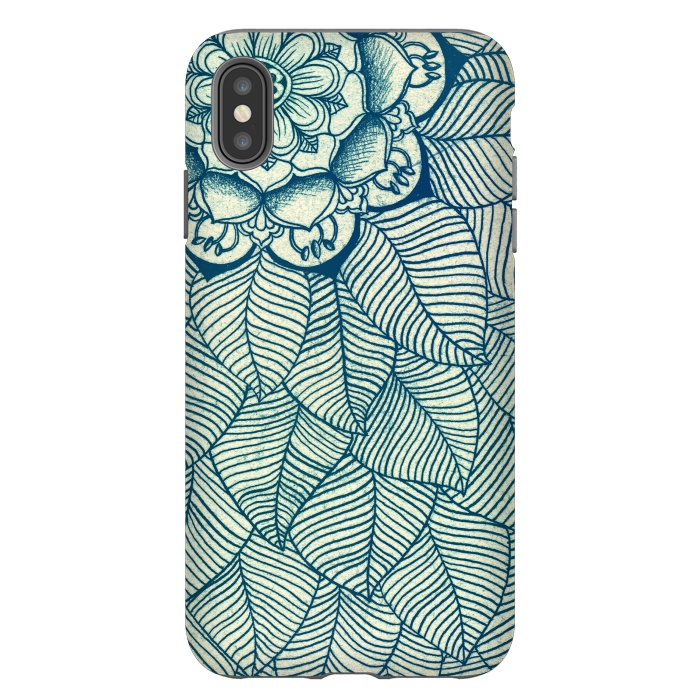 iPhone Xs Max StrongFit Emerald Green, Navy & Cream Floral & Leaf doodle by Micklyn Le Feuvre