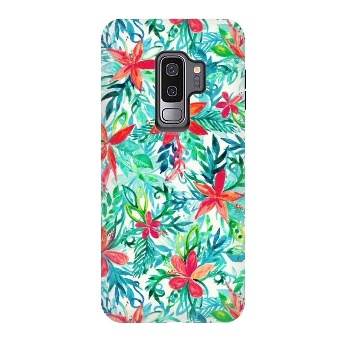 Galaxy S9 plus StrongFit Tropical Jungle Watercolor Floral by Micklyn Le Feuvre