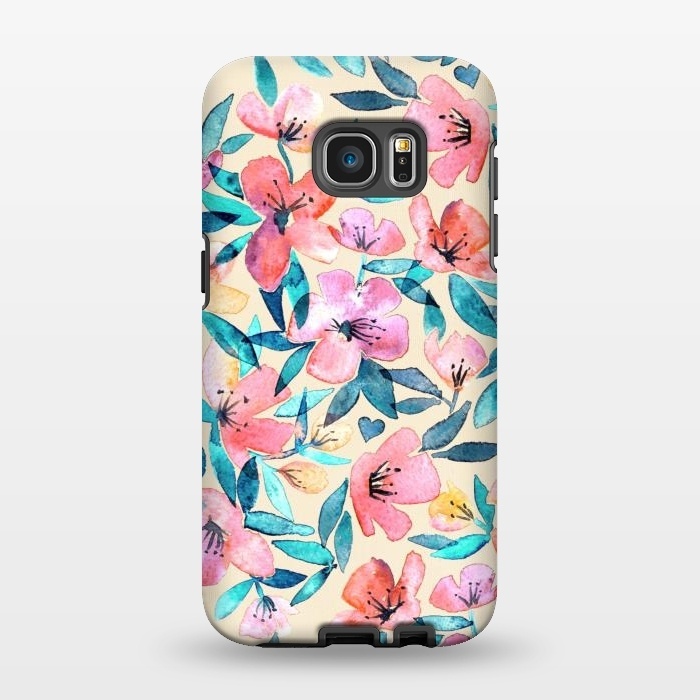 Galaxy S7 EDGE StrongFit Fresh Watercolor Floral on Cream  by Micklyn Le Feuvre