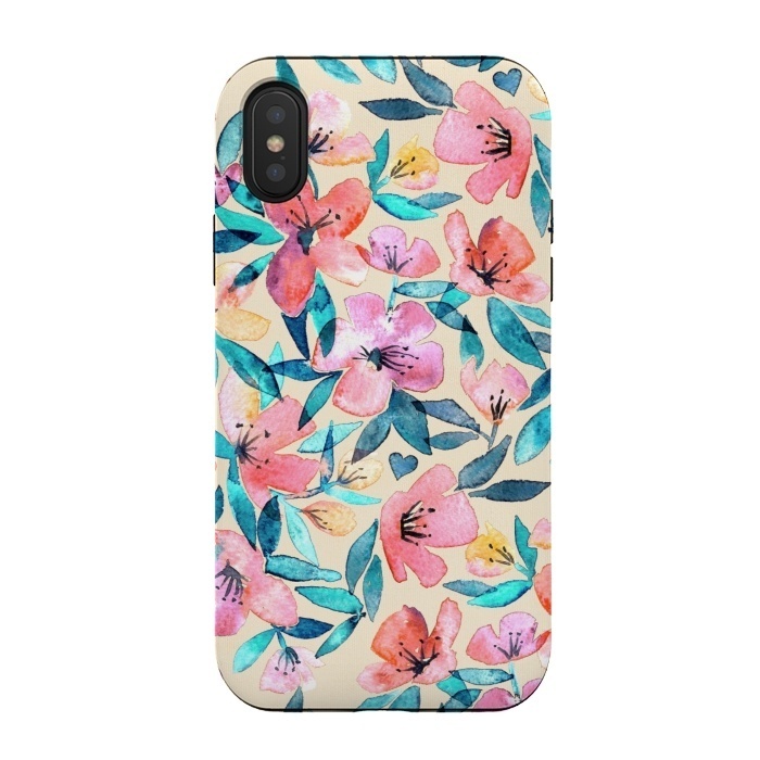 iPhone Xs / X StrongFit Fresh Watercolor Floral on Cream  by Micklyn Le Feuvre