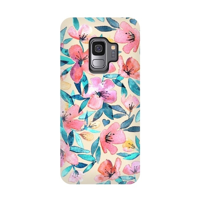 Galaxy S9 StrongFit Fresh Watercolor Floral on Cream  by Micklyn Le Feuvre