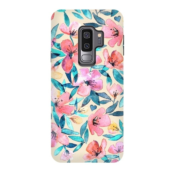 Galaxy S9 plus StrongFit Fresh Watercolor Floral on Cream  by Micklyn Le Feuvre
