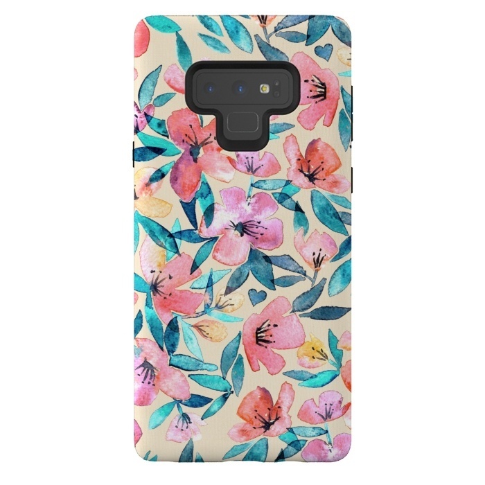 Galaxy Note 9 StrongFit Fresh Watercolor Floral on Cream  by Micklyn Le Feuvre