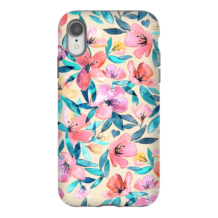 iPhone Xr StrongFit Fresh Watercolor Floral on Cream  by Micklyn Le Feuvre