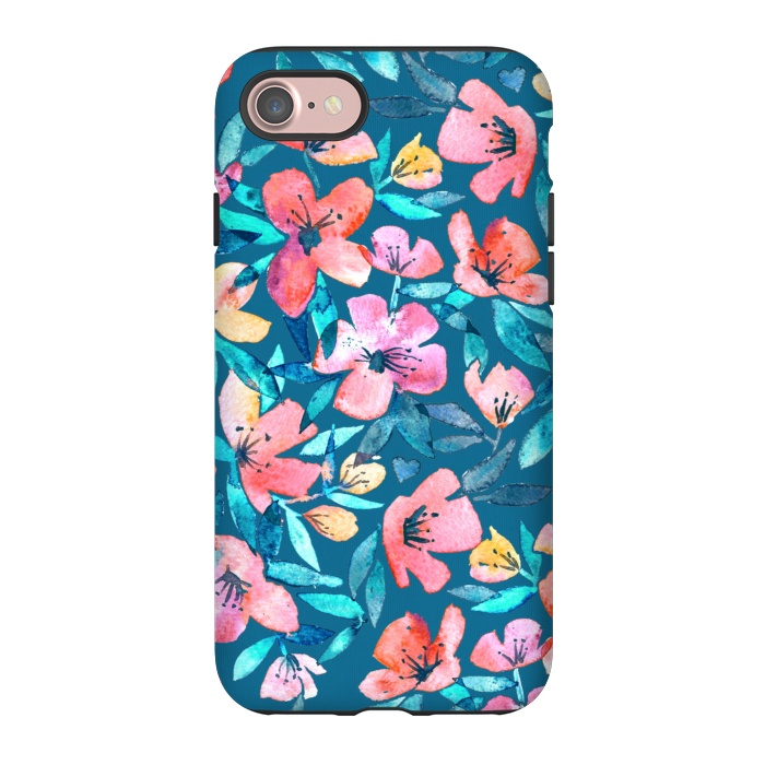 iPhone 7 StrongFit Fresh Watercolor Floral on Teal Blue by Micklyn Le Feuvre