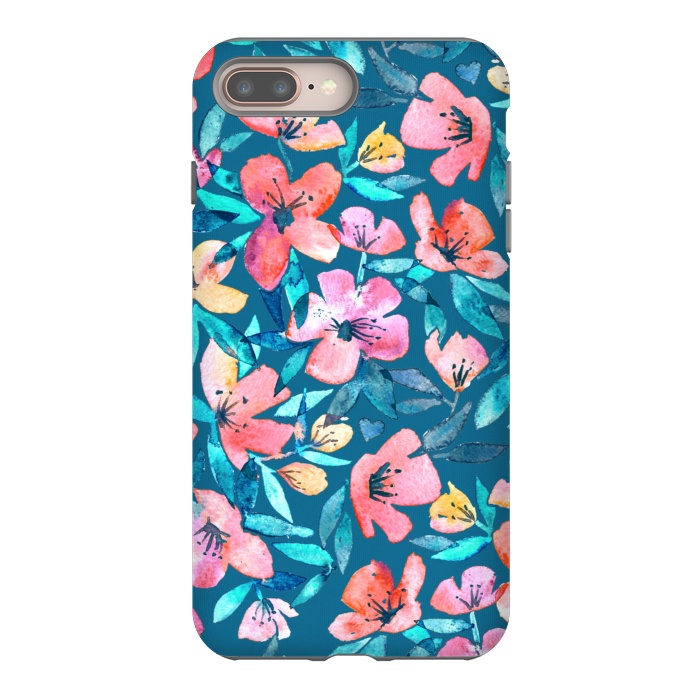 iPhone 7 plus StrongFit Fresh Watercolor Floral on Teal Blue by Micklyn Le Feuvre