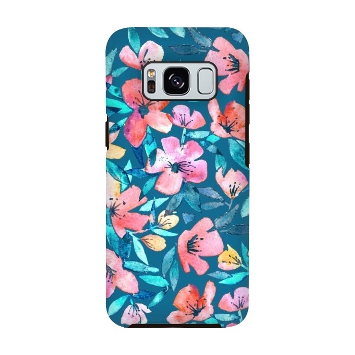 Galaxy S8 StrongFit Fresh Watercolor Floral on Teal Blue by Micklyn Le Feuvre