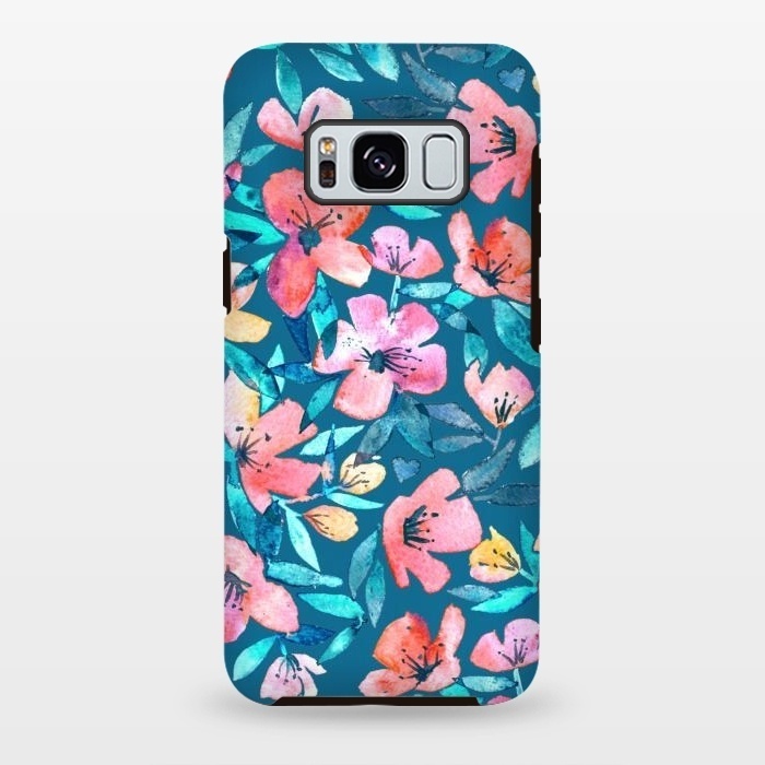 Galaxy S8 plus StrongFit Fresh Watercolor Floral on Teal Blue by Micklyn Le Feuvre