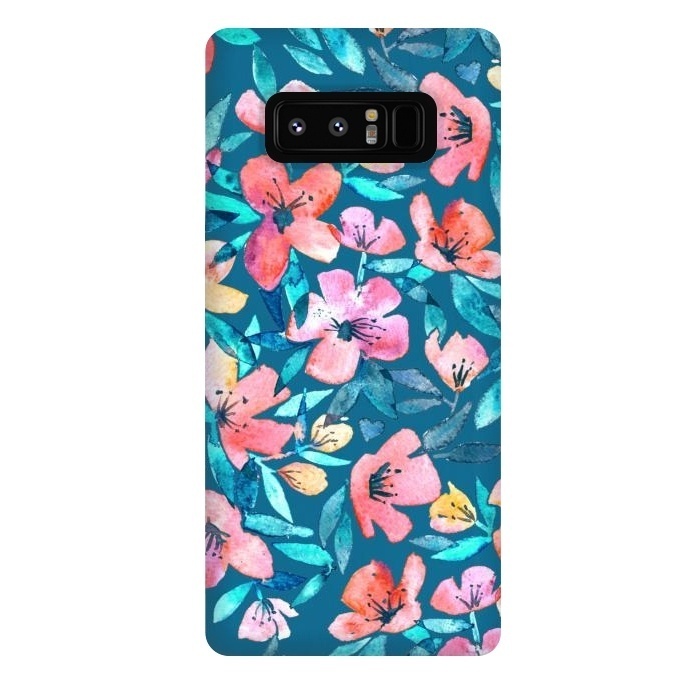 Galaxy Note 8 StrongFit Fresh Watercolor Floral on Teal Blue by Micklyn Le Feuvre