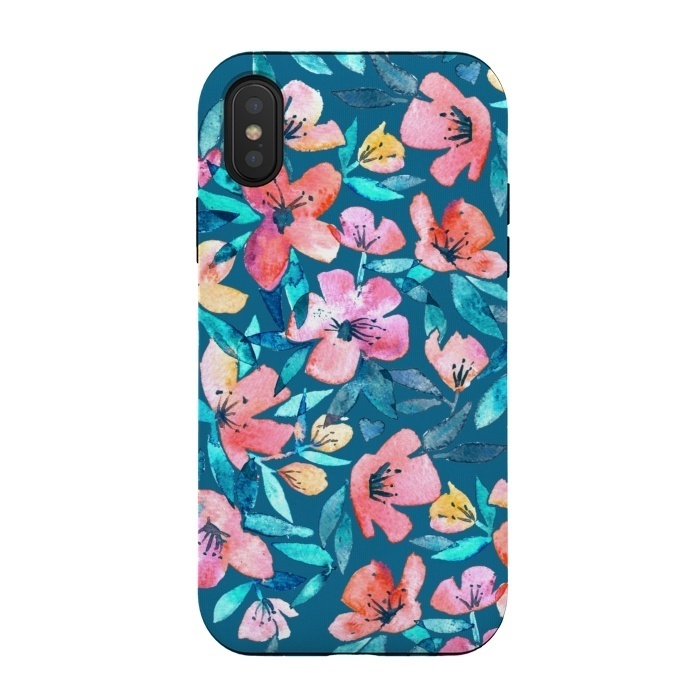 iPhone Xs / X StrongFit Fresh Watercolor Floral on Teal Blue by Micklyn Le Feuvre