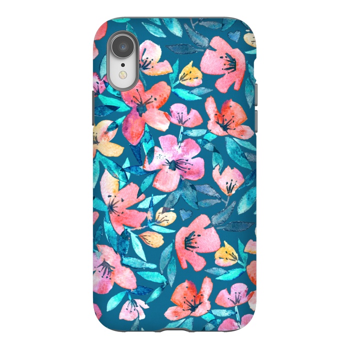 iPhone Xr StrongFit Fresh Watercolor Floral on Teal Blue by Micklyn Le Feuvre
