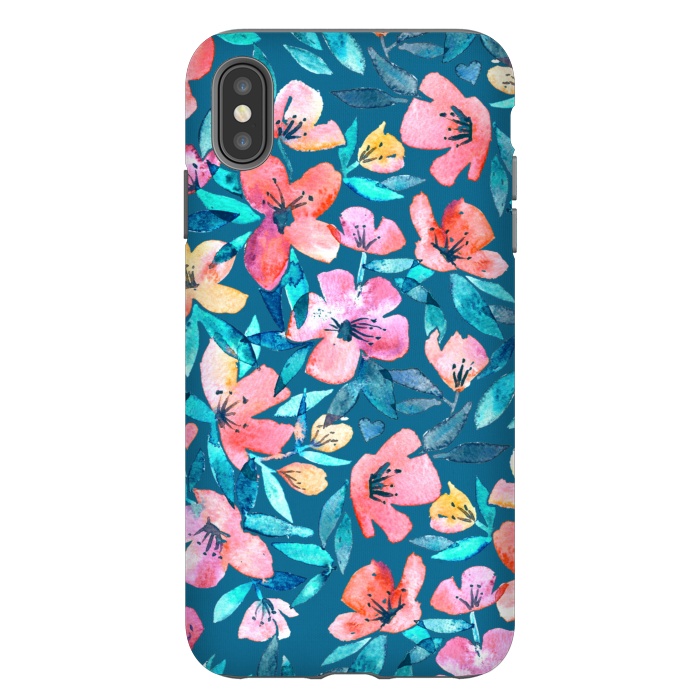 iPhone Xs Max StrongFit Fresh Watercolor Floral on Teal Blue by Micklyn Le Feuvre