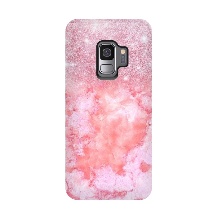 Galaxy S9 StrongFit Glitter on Pink Blush Agate  by  Utart