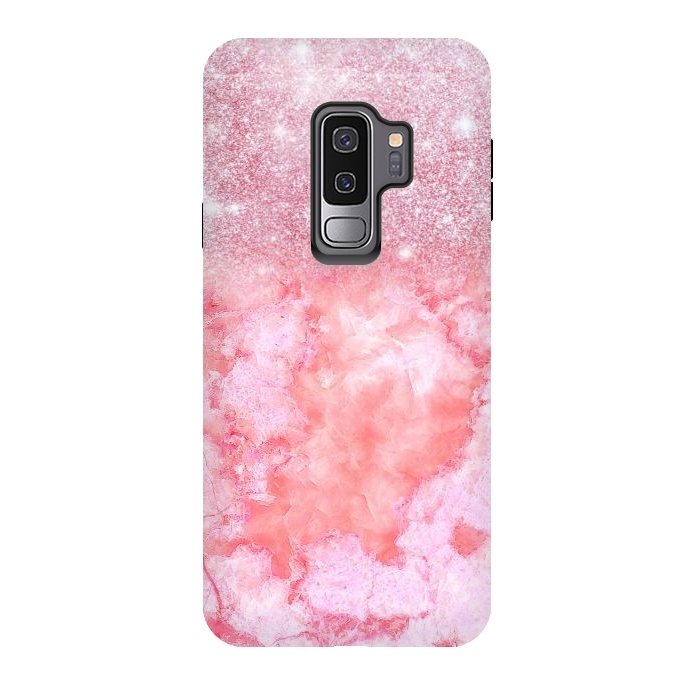 Galaxy S9 plus StrongFit Glitter on Pink Blush Agate  by  Utart
