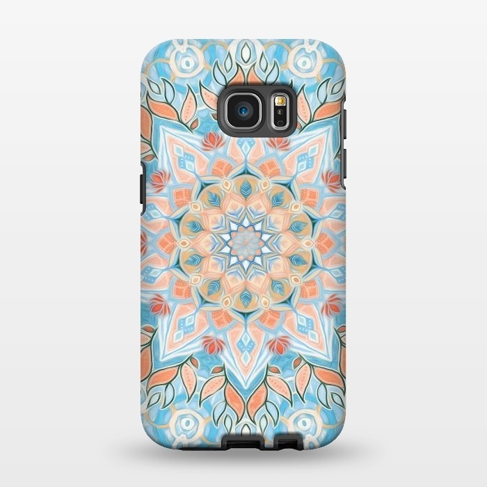 Galaxy S7 EDGE StrongFit Peach and Blue Pastel Mandala by Micklyn Le Feuvre