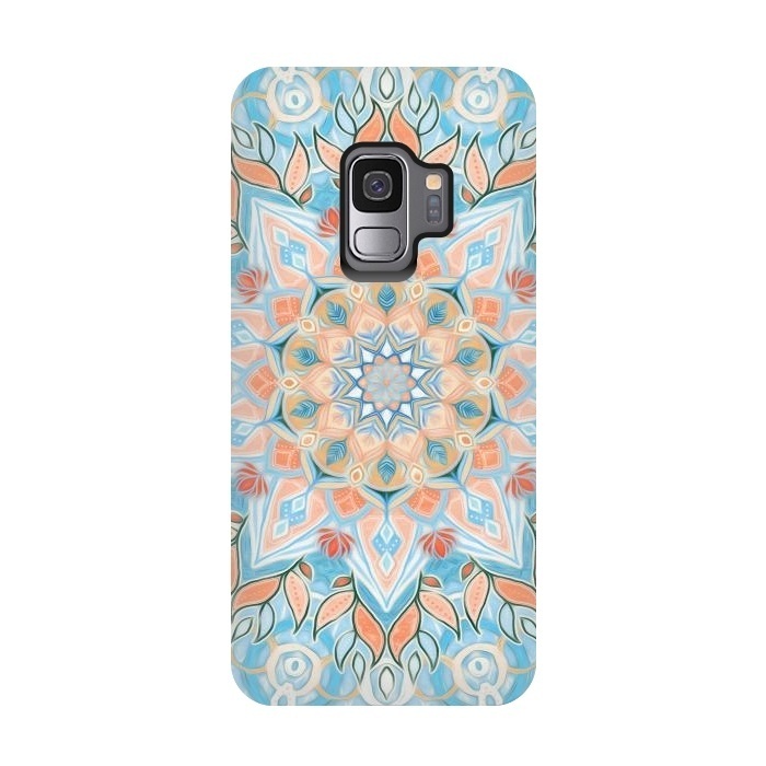Galaxy S9 StrongFit Peach and Blue Pastel Mandala by Micklyn Le Feuvre