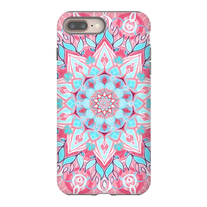 iPhone 7 plus StrongFit Bright Boho Aqua and Pink Mandala by Micklyn Le Feuvre