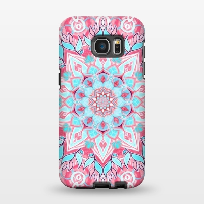 Galaxy S7 EDGE StrongFit Bright Boho Aqua and Pink Mandala by Micklyn Le Feuvre