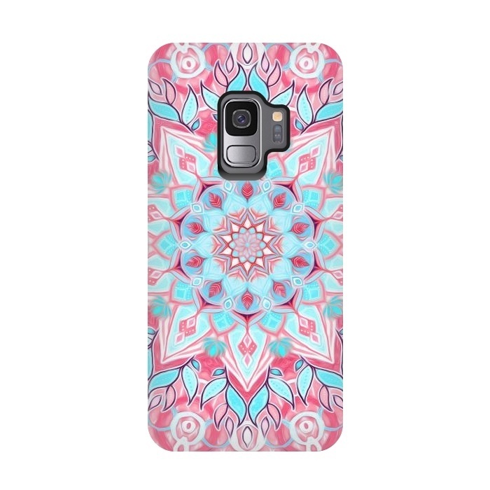 Galaxy S9 StrongFit Bright Boho Aqua and Pink Mandala by Micklyn Le Feuvre