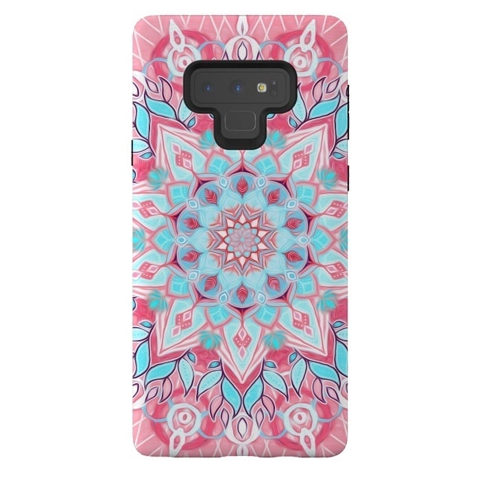 Galaxy Note 9 StrongFit Bright Boho Aqua and Pink Mandala by Micklyn Le Feuvre