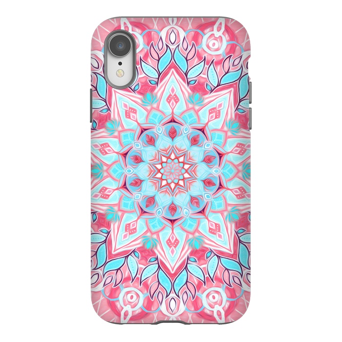 iPhone Xr StrongFit Bright Boho Aqua and Pink Mandala by Micklyn Le Feuvre