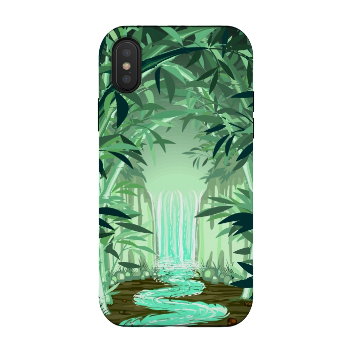 iPhone Xs / X StrongFit Fluorescent Waterfall on Surreal Bamboo Forest  by BluedarkArt